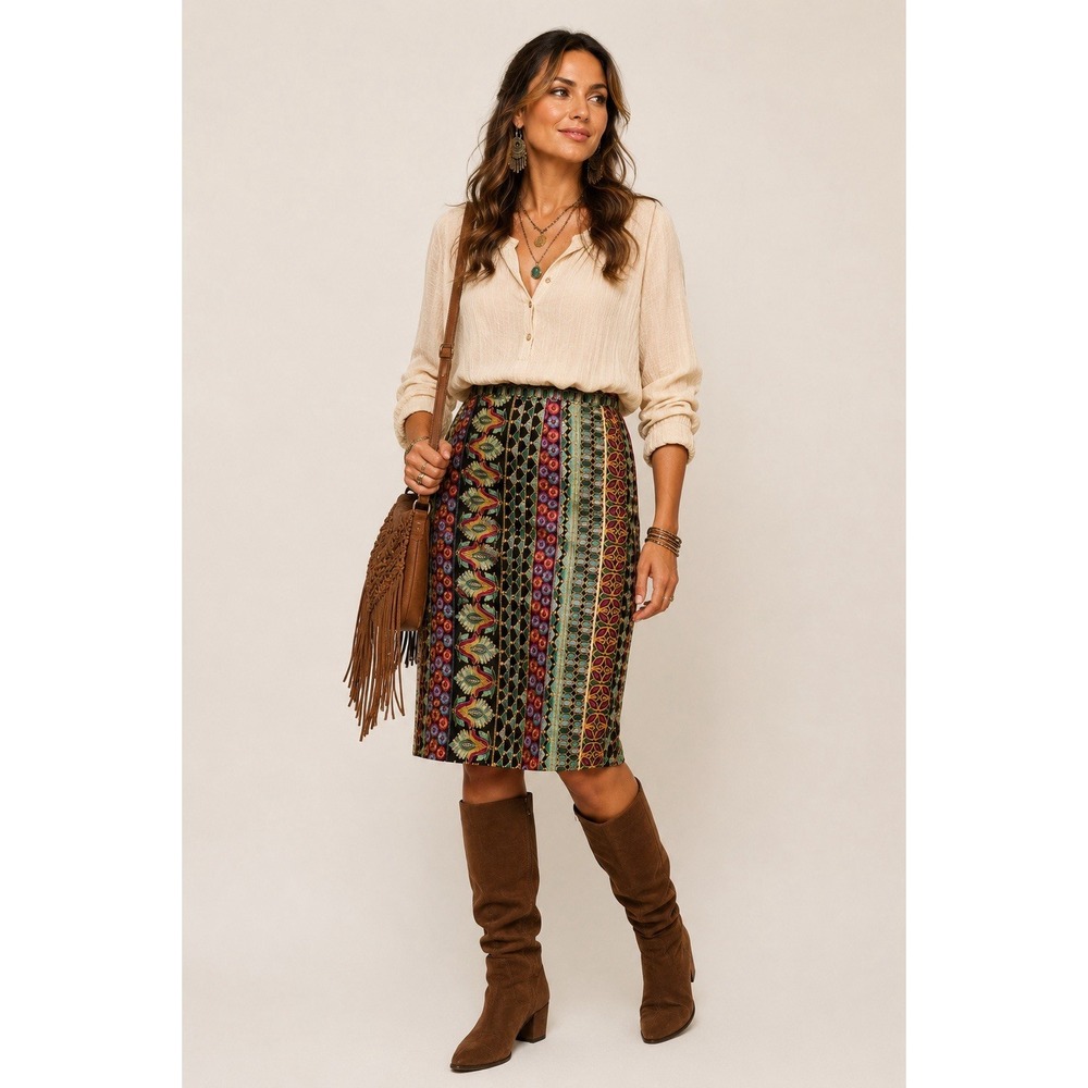 Anthropologie Vanessa Virginia Moroccan Nights Tapestry Embroidered Skirt 12